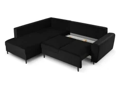 Cosmopolitan Design - Sofá convertível de canto esquerdo com caixa de arrumação "Kyoto" 5 lugares em veludo preto - 243x194x88cm