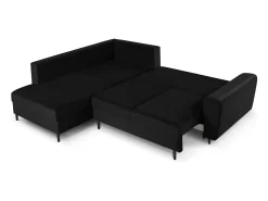 Cosmopolitan Design - Sofá convertível de canto esquerdo com caixa de arrumação "Kyoto" 5 lugares em veludo preto - 243x194x88cm