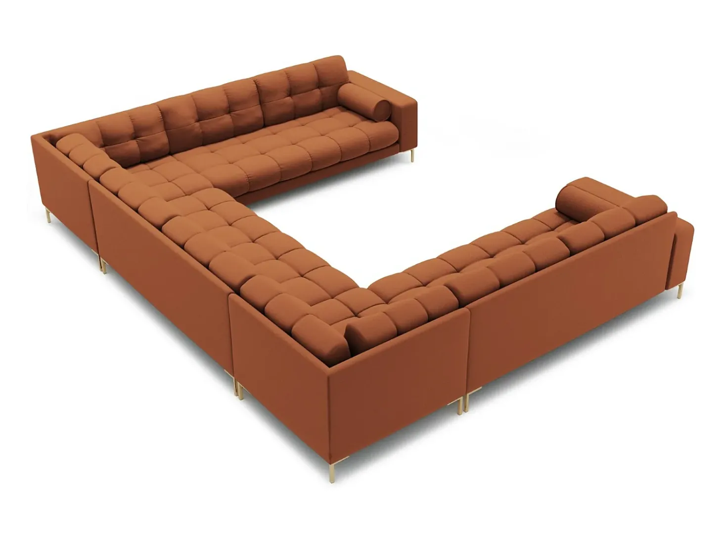 Cosmopolitan Design - Sofá panorâmico "Bali" 9 lugares em tecido estrutural tijolo - 327x256x75cm