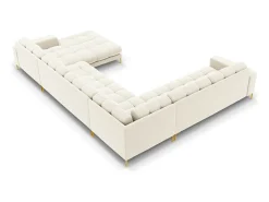 Cosmopolitan Design - Sofá de canto panorâmico à esquerda "Bali" 7 lugares em veludo bege claro - 327x256x75cm