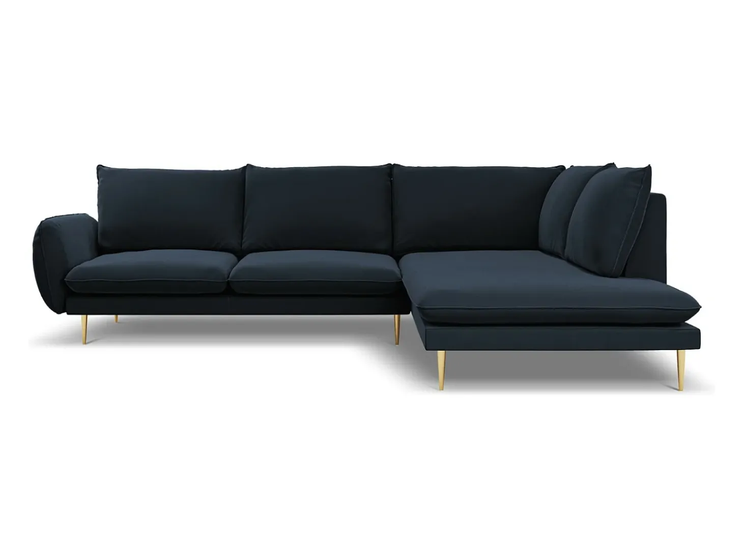 Cosmopolitan Design - Sofá de canto direito "Vienna" 6 lugares em veludo azul escuro - 275x185x95cm
