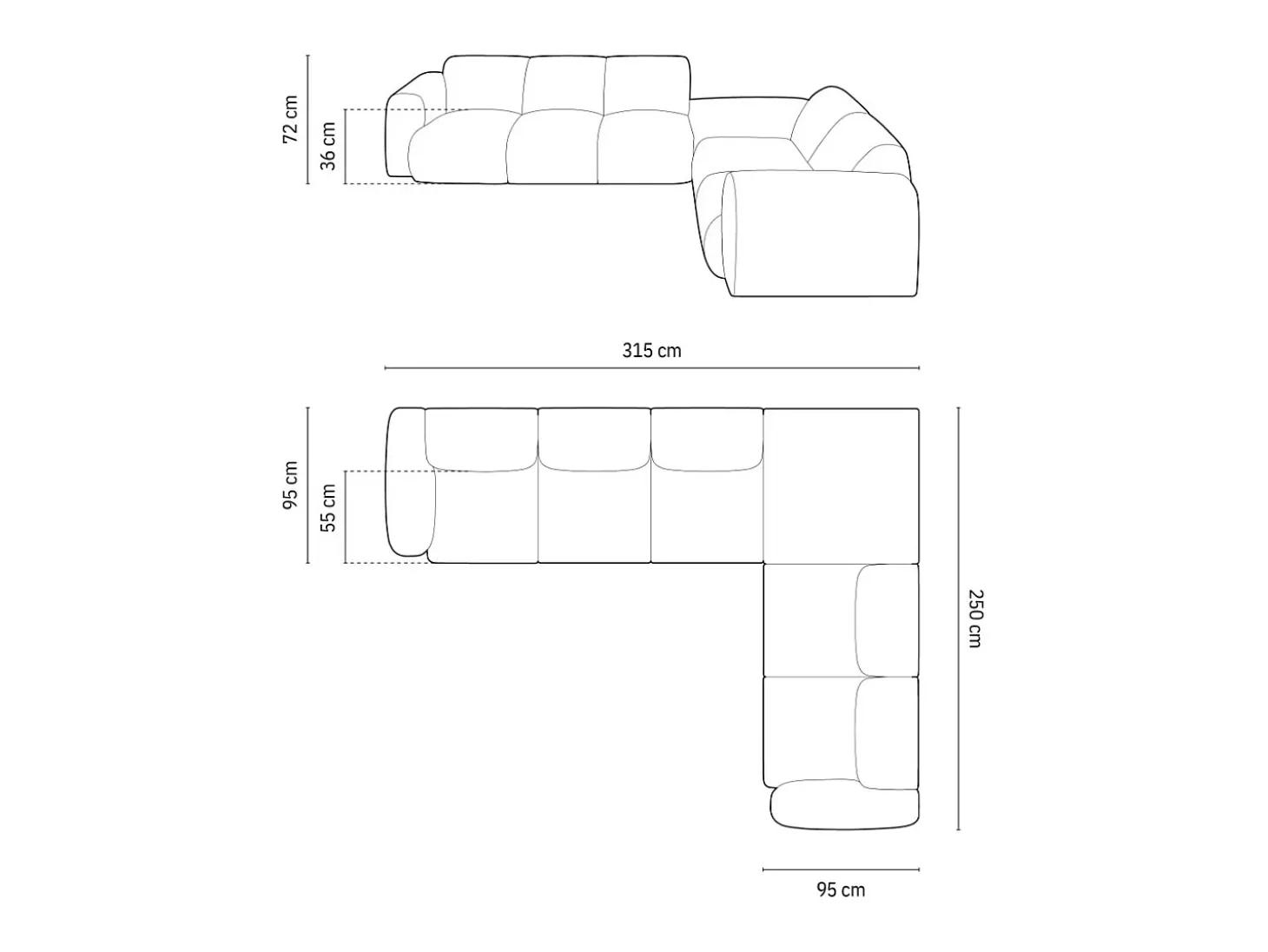 Cosmopolitan Design - Sofá de canto direito "Nolio" 4 lugares em tecido chenille cinza claro - 315x250x72cm