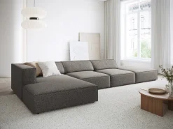 Cosmopolitan Design - Sofá de canto esquerdo "Arendal" 5 lugares em tecido chenille cinza - 341x166x70cm