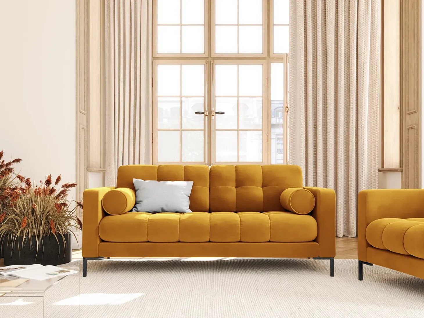 Cosmopolitan Design - Sofá "Bali" 2 lugares em veludo amarelo - 152x92x75cm