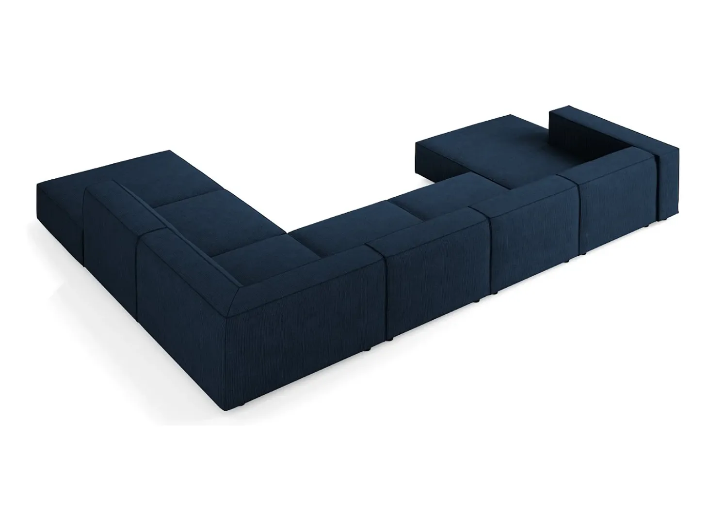 Cosmopolitan Design - Sofá de canto direito panorâmico "Arendal" 7 lugares em tecido chenille com efeito canelado azul real - 364x262x70cm