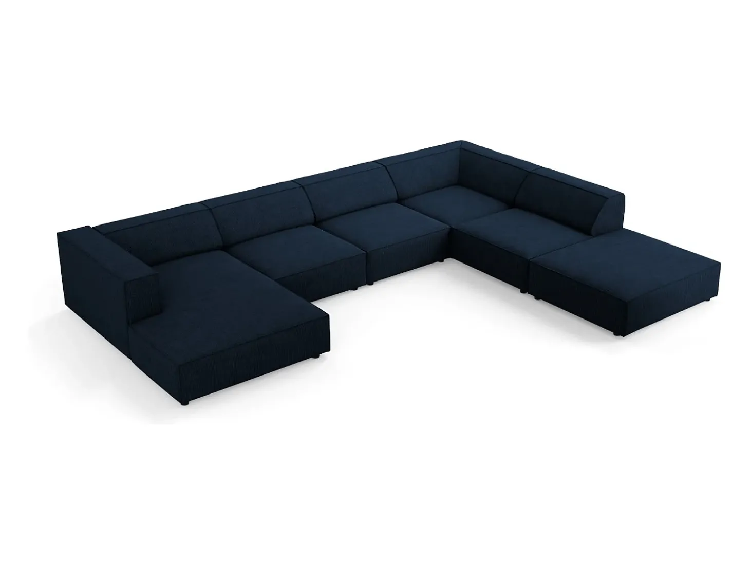 Cosmopolitan Design - Sofá de canto direito panorâmico "Arendal" 7 lugares em tecido chenille com efeito canelado azul real - 364x262x70cm