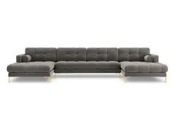 Cosmopolitan Design - Sofá panorâmico "Bali" 7 lugares em veludo cinza claro - 383x185x75cm