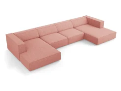 Cosmopolitan Design - Sofá panorâmico "Arendal" 6 lugares em tecido chenille rosa - 364x166x70cm