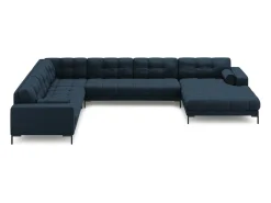 Cosmopolitan Design - Sofá de canto panorâmico à esquerda "Bali" 7 lugares em tecido estrutural azul - 327x256x75cm