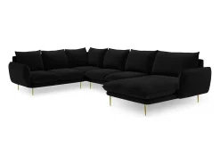 Cosmopolitan Design - Sofá de canto panorâmico à esquerda "Vienna" 7 lugares em veludo preto - 330x235x95cm