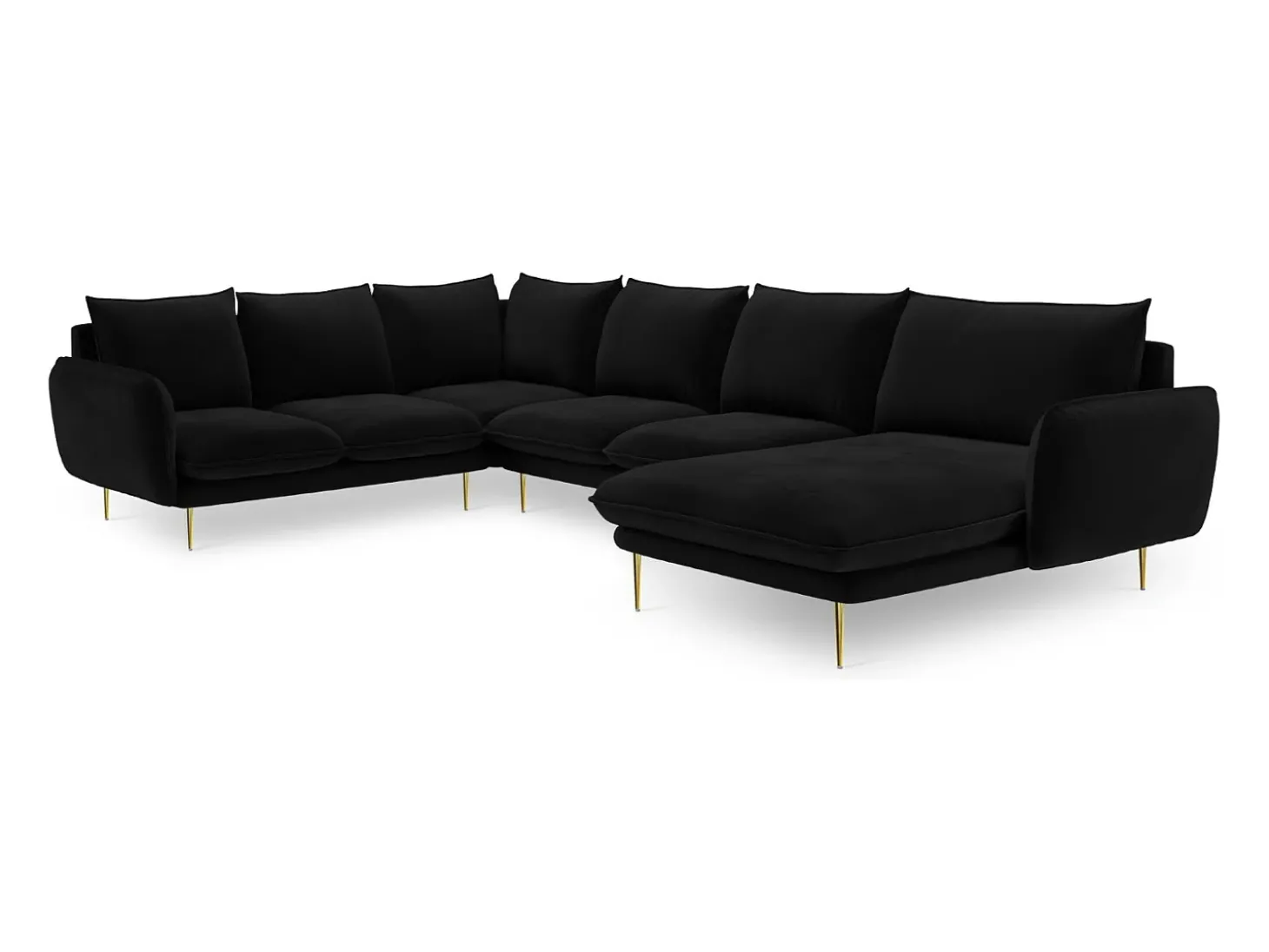 Cosmopolitan Design - Sofá de canto panorâmico à esquerda "Vienna" 7 lugares em veludo preto - 330x235x95cm