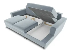 Cosmopolitan Design - Sofá convertível de canto direito com caixa de arrumação "Kyoto" 4 lugares em veludo azul claro - 241x145x88cm
