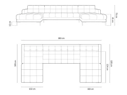 Cosmopolitan Design - Sofá panorâmico "Bali" 7 lugares em tecido estrutural preto - 383x185x75cm