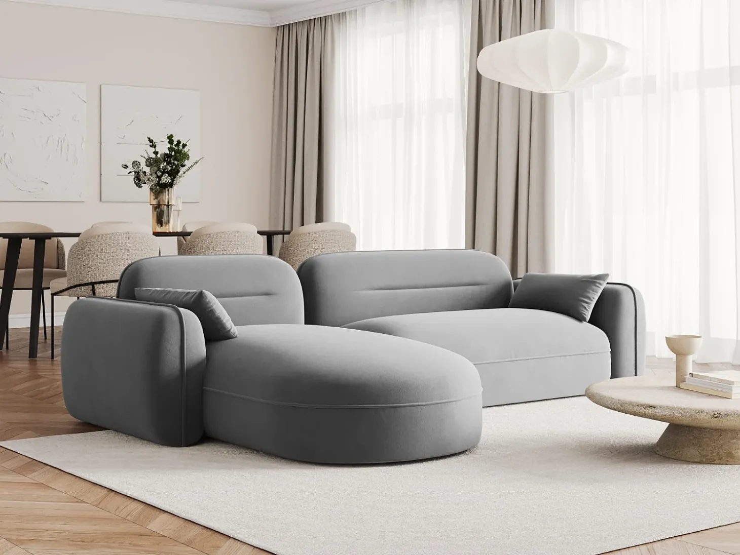 Cosmopolitan Design - Sofá modular de canto esquerdo "Sydney" 4 lugares em veludo cinza claro - 275x165x70cm