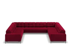 Cosmopolitan Design - Sofá panorâmico "Bali" 9 lugares em veludo vermelho - 327x256x75cm
