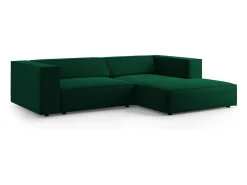 Cosmopolitan Design - Sofá de canto direito "Arendal" 3 lugares em veludo verde garrafa - 224x166x70cm