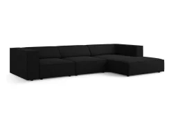 Cosmopolitan Design - Sofá de canto direito "Arendal" 4 lugares em tecido chenille com efeito canelado preto - 284x166x70cm