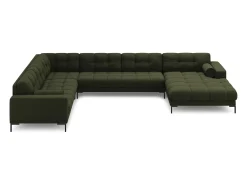 Cosmopolitan Design - Sofá de canto panorâmico à esquerda "Bali" 7 lugares em tecido estrutural verde - 327x256x75cm