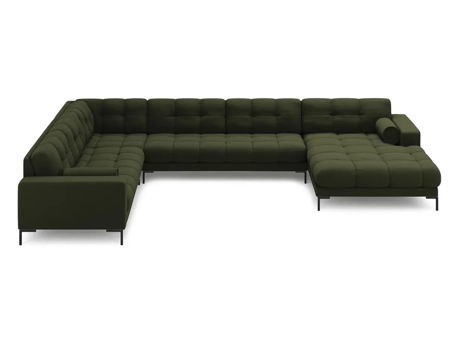 Cosmopolitan Design - Sofá de canto panorâmico à esquerda "Bali" 7 lugares em tecido estrutural verde - 327x256x75cm