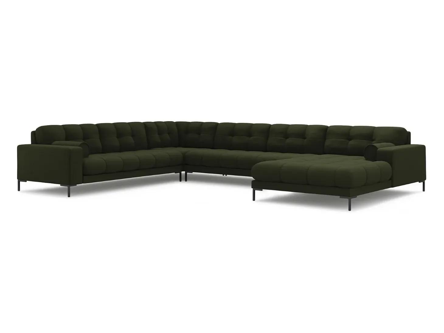 Cosmopolitan Design - Sofá de canto panorâmico à esquerda "Bali" 7 lugares em tecido estrutural verde - 327x256x75cm
