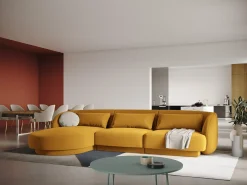 Cosmopolitan Design - Sofá de canto esquerdo "Tulum" 4 lugares em veludo amarelo - 255x156x70cm