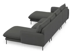 Cosmopolitan Design - Sofá panorâmico "Vienna" 6 lugares em tecido estrutural cinza escuro - 350x170x95cm