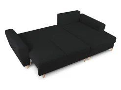Cosmopolitan Design - Sofá convertível de canto direito com caixa de arrumação "Kyoto" 4 lugares em tecido bouclé preto - 241x145x88cm