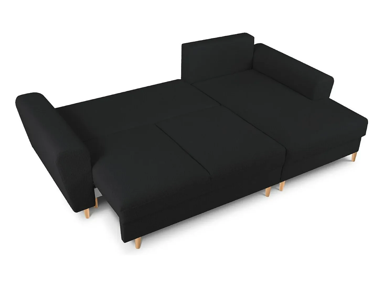 Cosmopolitan Design - Sofá convertível de canto direito com caixa de arrumação "Kyoto" 4 lugares em tecido bouclé preto - 241x145x88cm
