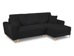 Cosmopolitan Design - Sofá convertível de canto direito com caixa de arrumação "Kyoto" 4 lugares em tecido bouclé preto - 241x145x88cm