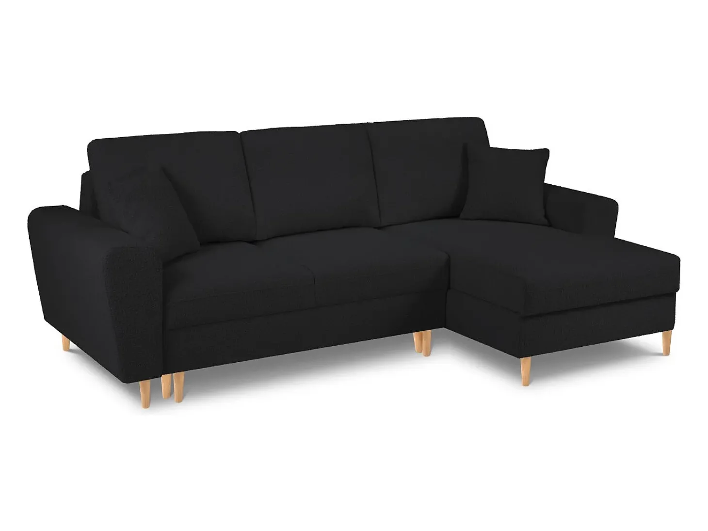 Cosmopolitan Design - Sofá convertível de canto direito com caixa de arrumação "Kyoto" 4 lugares em tecido bouclé preto - 241x145x88cm