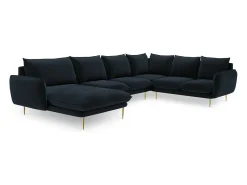 Cosmopolitan Design - Sofá de canto direito panorâmico "Vienna" 7 lugares em veludo azul escuro - 330x235x95cm
