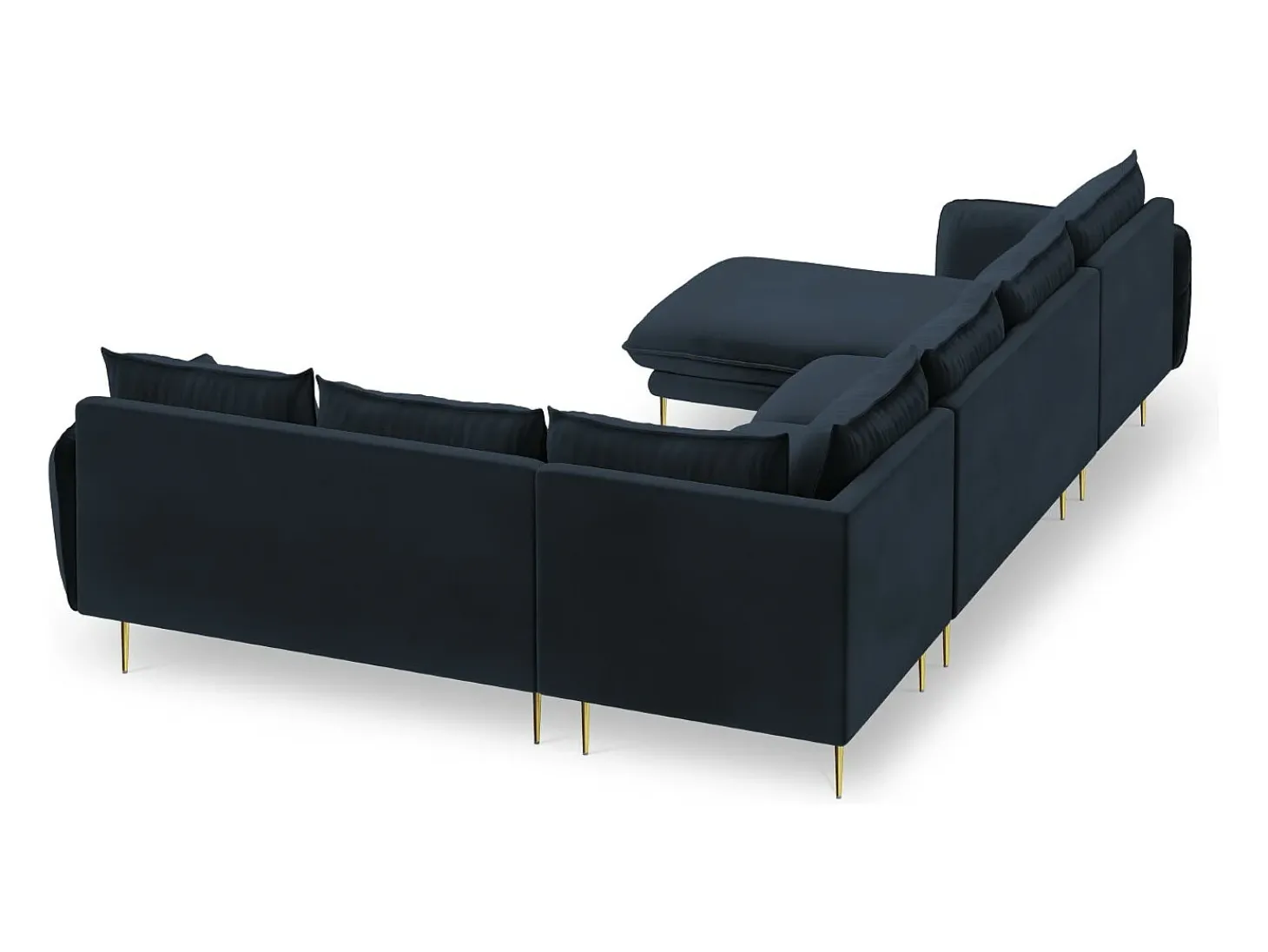 Cosmopolitan Design - Sofá de canto direito panorâmico "Vienna" 7 lugares em veludo azul escuro - 330x235x95cm