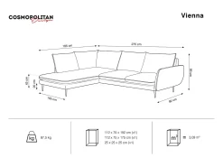 Cosmopolitan Design - Sofá de canto esquerdo "Vienna" 6 lugares em veludo bege claro - 275x185x95cm