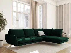 Cosmopolitan Design - Sofá de canto direito "Vienna" 6 lugares em veludo verde garrafa - 275x185x95cm