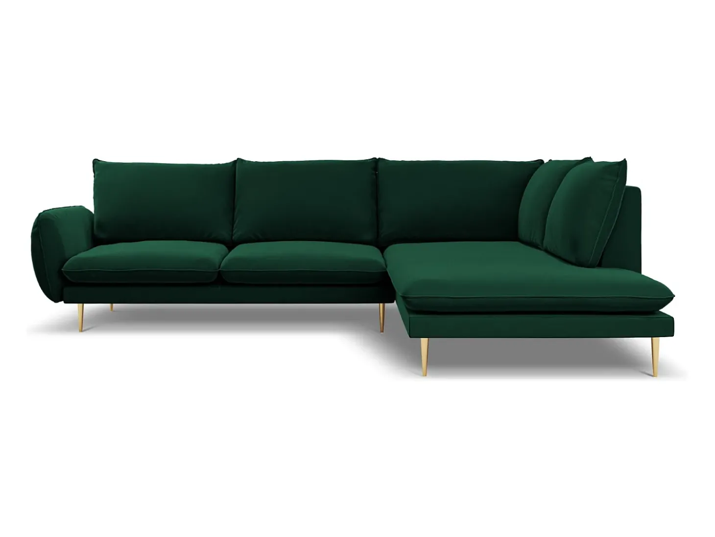 Cosmopolitan Design - Sofá de canto direito "Vienna" 6 lugares em veludo verde garrafa - 275x185x95cm