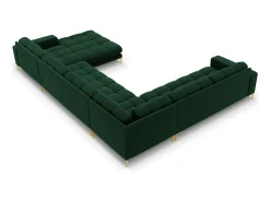 Cosmopolitan Design - Sofá de canto panorâmico à esquerda "Bali" 7 lugares em veludo verde garrafa - 327x256x75cm
