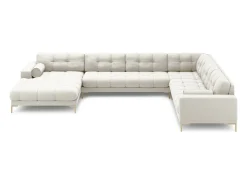 Cosmopolitan Design - Sofá de canto direito panorâmico "Bali" 7 lugares em tecido estrutural bege claro - 327x256x75cm