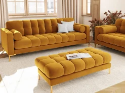 Cosmopolitan Design - Sofá "Bali" 3 lugares em veludo amarelo - 177x92x75cm