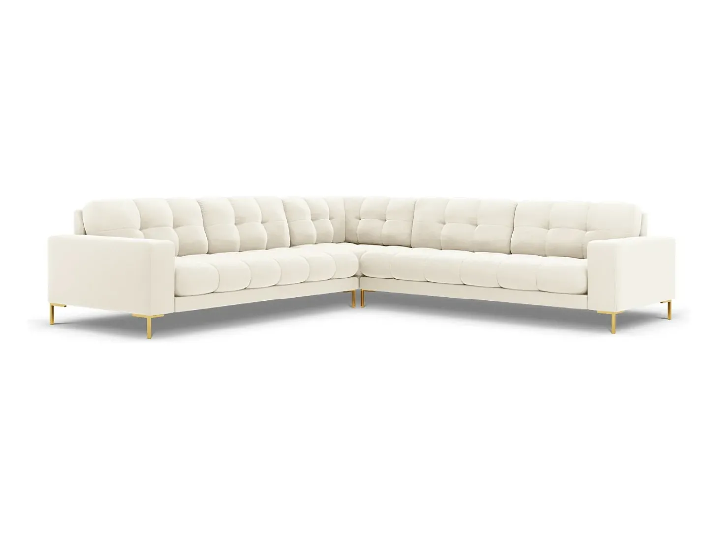 Cosmopolitan Design - Sofá de canto simétrico "Bali" 6 lugares em veludo bege claro - 256x256x75cm