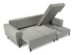 Cosmopolitan Design - Sofá convertível de canto direito com caixa de arrumação "Kyoto" 4 lugares em veludo cotelê cinza claro - 241x145x88cm