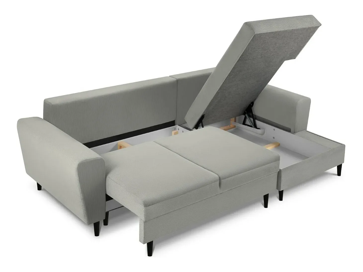 Cosmopolitan Design - Sofá convertível de canto direito com caixa de arrumação "Kyoto" 4 lugares em veludo cotelê cinza claro - 241x145x88cm