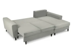 Cosmopolitan Design - Sofá convertível de canto direito com caixa de arrumação "Kyoto" 4 lugares em veludo cotelê cinza claro - 241x145x88cm