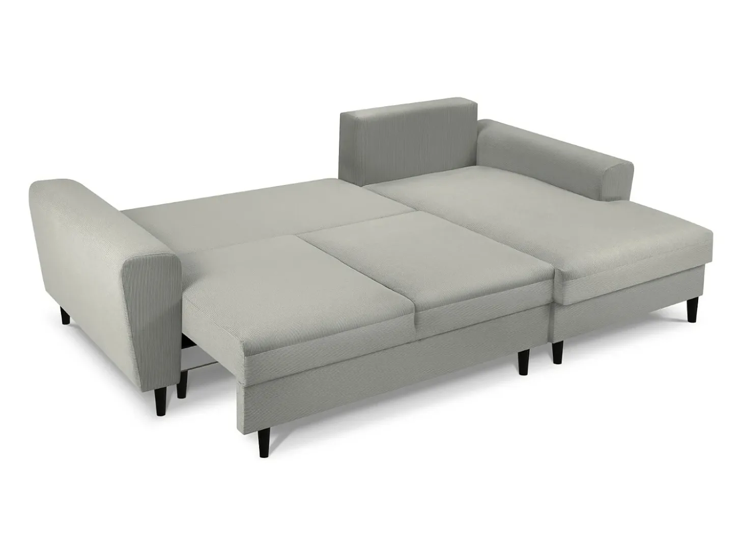 Cosmopolitan Design - Sofá convertível de canto direito com caixa de arrumação "Kyoto" 4 lugares em veludo cotelê cinza claro - 241x145x88cm