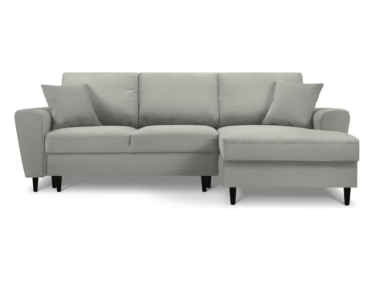Cosmopolitan Design - Sofá convertível de canto direito com caixa de arrumação "Kyoto" 4 lugares em veludo cotelê cinza claro - 241x145x88cm
