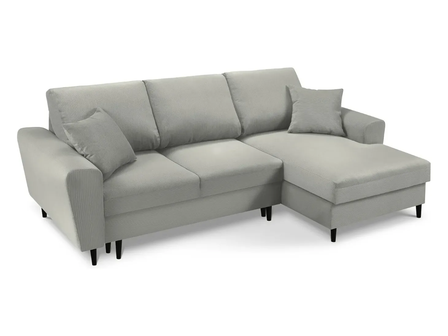 Cosmopolitan Design - Sofá convertível de canto direito com caixa de arrumação "Kyoto" 4 lugares em veludo cotelê cinza claro - 241x145x88cm