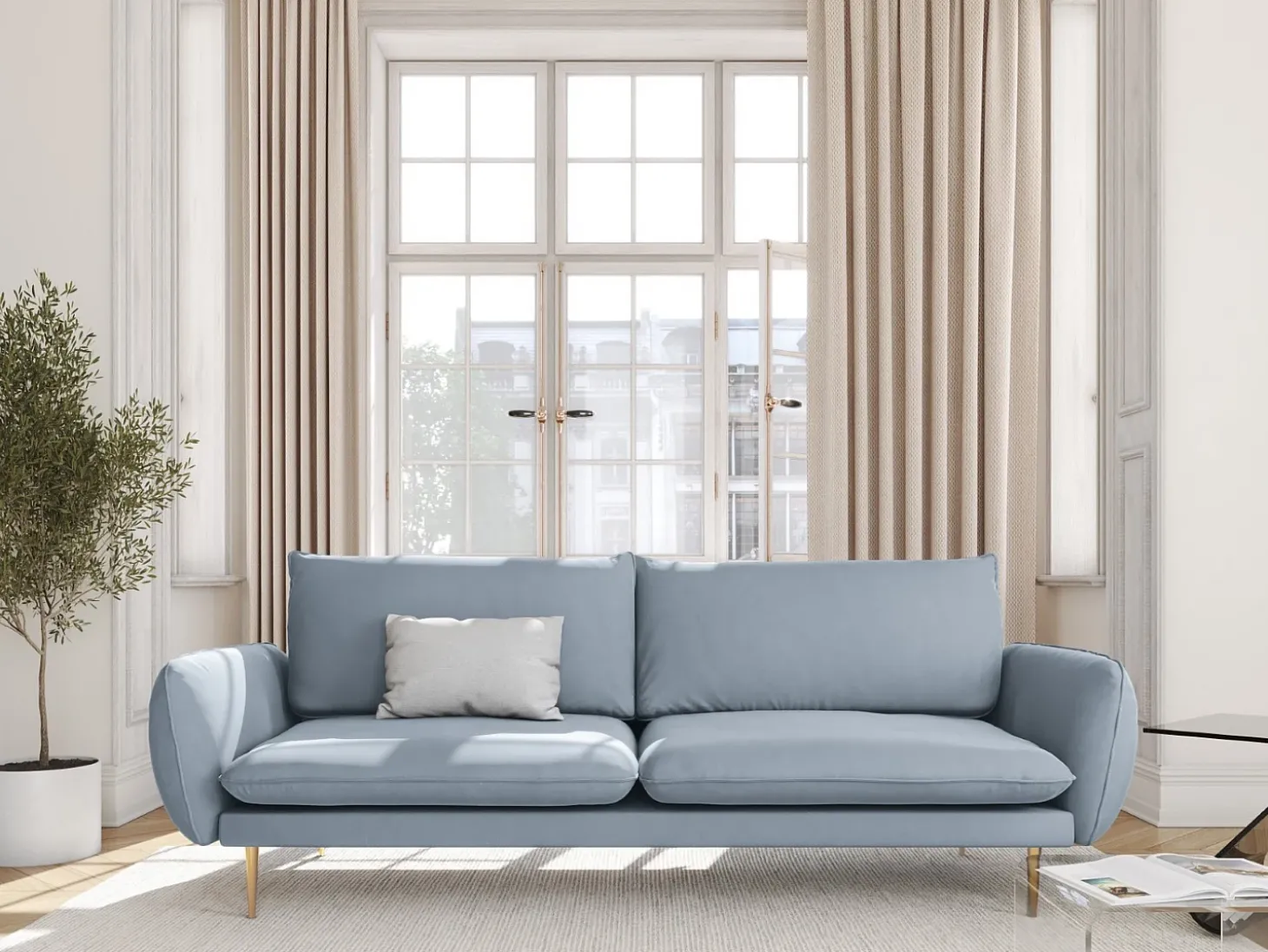 Cosmopolitan Design - Sofá "Vienna" 3 lugares em veludo azul claro - 200x92x95cm