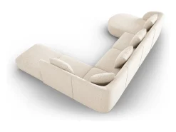 Cosmopolitan Design - Sofá de canto direito panorâmico "Tulum" 6 lugares em tecido chenille bege claro - 330x255x70cm