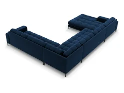 Cosmopolitan Design - Sofá de canto direito panorâmico "Bali" 7 lugares em veludo azul real - 327x256x75cm