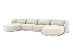Cosmopolitan Design - Sofá panorâmico "Tulum" 5 lugares em veludo bege claro - 330x156x70cm