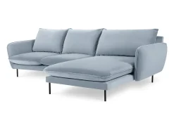 Cosmopolitan Design - Sofá de canto direito "Vienna" 5 lugares em veludo azul claro - 255x170x95cm